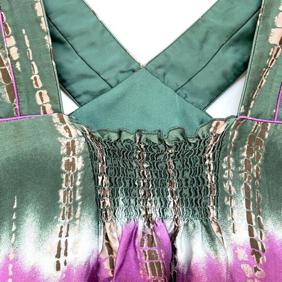 BCBG Max Azria 100% Silk Sleeveless Top Womens S Green Purple Brown Tie Dye Boho - Picture 9 of 16